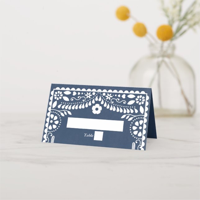 Carte De Placement Papel Picado Mariage Mexicain Rustique Bleu (Devant)