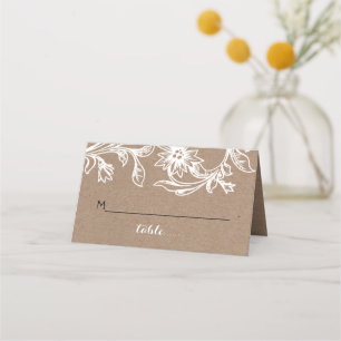 Carte De Placement Papier Kraft fleurit blanc mariage plié escorte