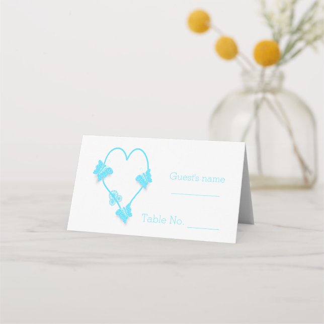 Carte De Placement Papillon bleu couleur Mariage de conception cardia (Devant)