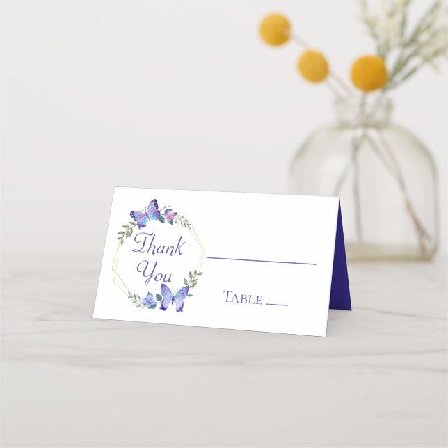 Carte De Placement Papillon Bleu Floral Papillons Mariage Fête (Devant)