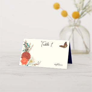 Carte De Placement Papillon monarque automne ivoire floral