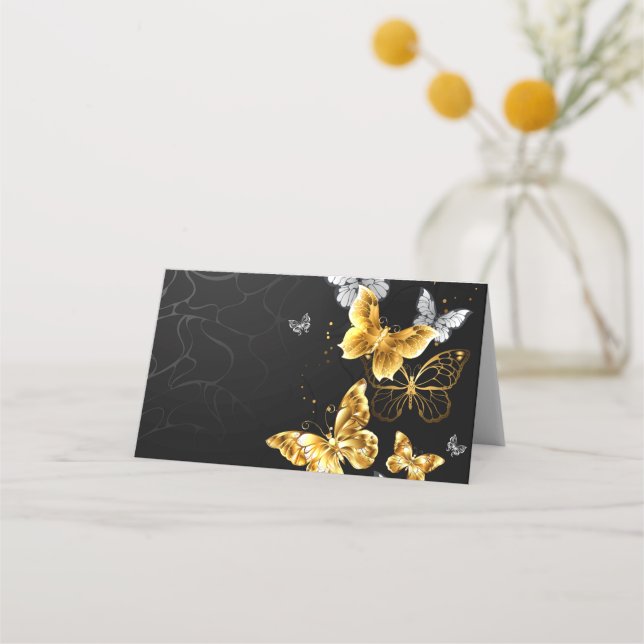Carte De Placement Papillons blancs et dorés (Devant)