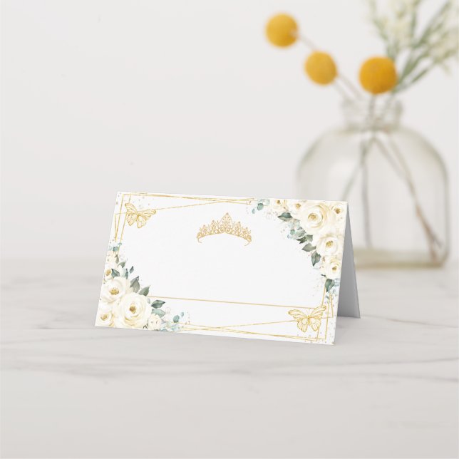 Carte De Placement Papillons de Fleurs Blanches Quinceañera 16e Anniv (Devant)