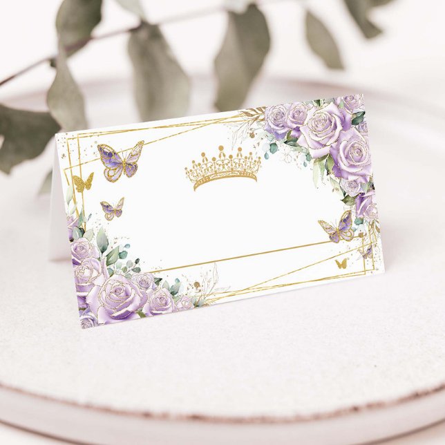 Carte De Placement Papillons floraux pourpres Lilac en or Quinceañera (Créateur téléchargé)