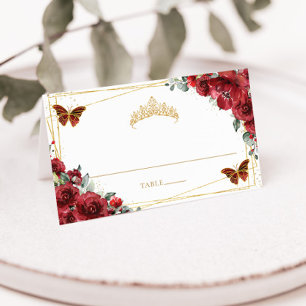 Carte De Placement Papillons floraux rouges Quinceañera 16e anniversa