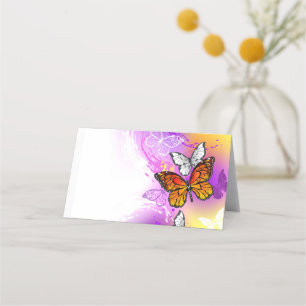 Carte De Placement Papillons Monarque sur Arrière - plan pourpre