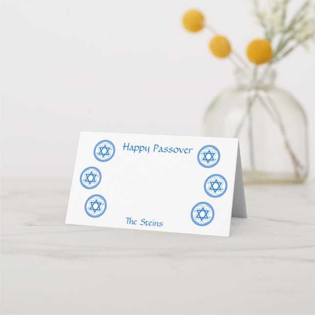Carte De Placement PÂQUE Étoile bleue de David NOM Blanc  (Devant)