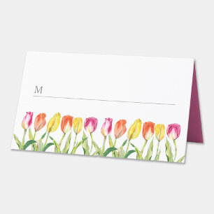 Carte De Placement Pâques Heureux Tulipes Florales Colorées Élégantes