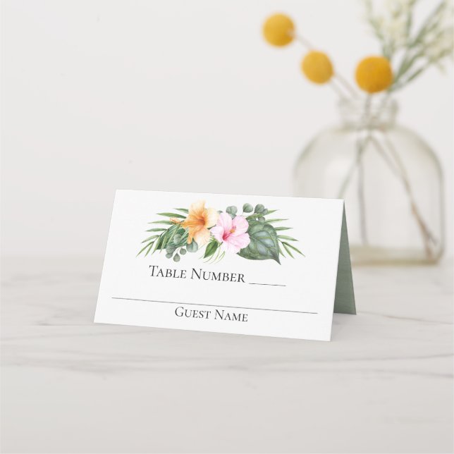 Carte De Placement Paradis tropical Hibiscus et Palms Mariage (Devant)