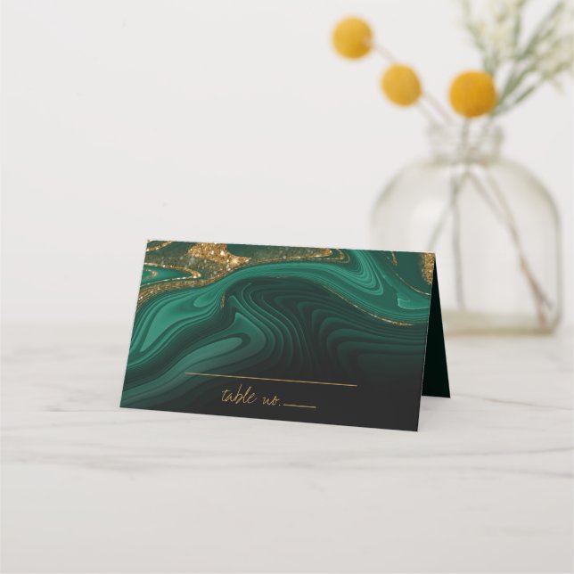 Carte De Placement Parties scintillant Abstraite Strata Mariage Green (Devant)