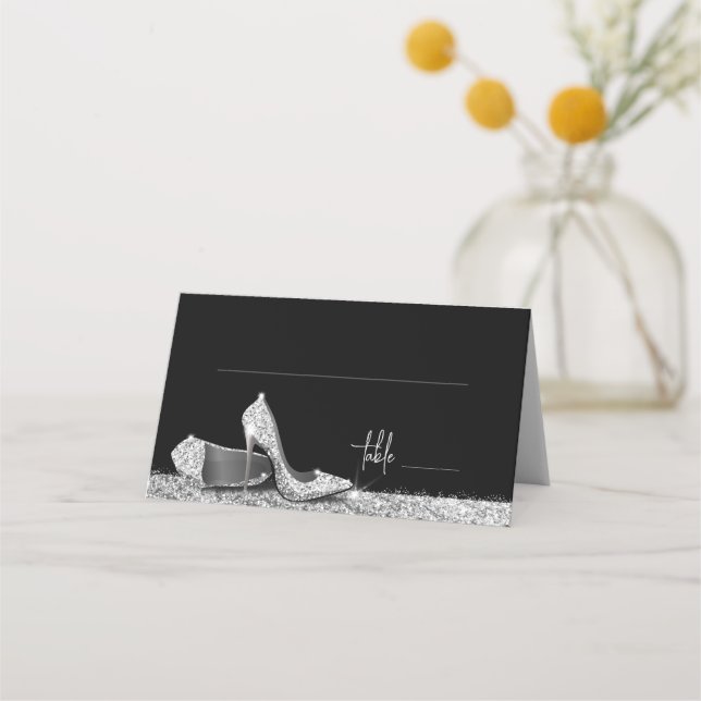 Carte De Placement Parties scintillant Argent Moderne Glam Chaussures (Devant)