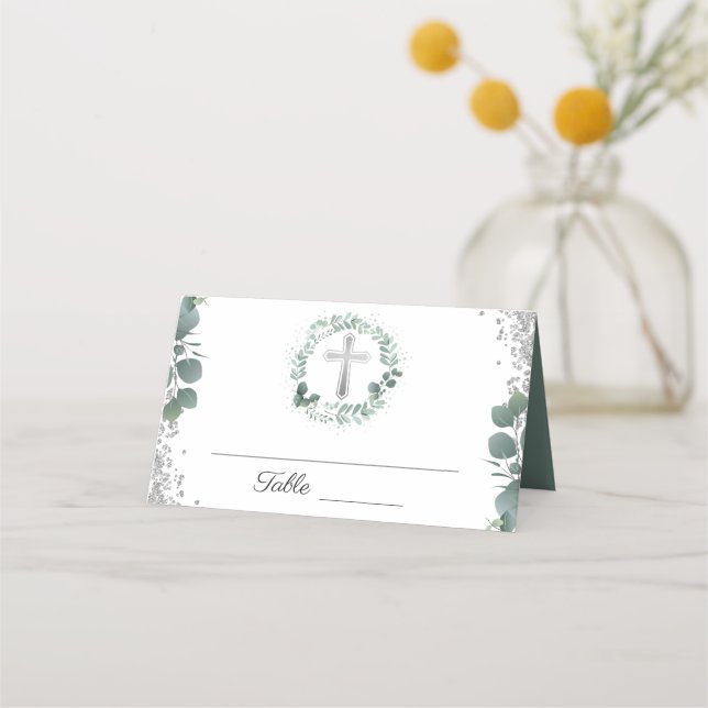 Carte De Placement Parties scintillant d'argent de verdure première c (Devant)
