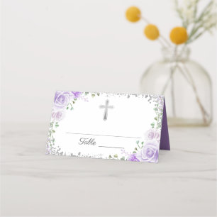 Carte De Placement Parties scintillant d'argent florale pourpre Premi