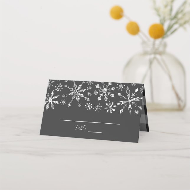Carte De Placement Parties scintillant d'argent Snowflakes Mariage d' (Devant)