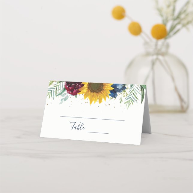 Carte De Placement Parties scintillant d'or fleurie de tournesol bota (Devant)