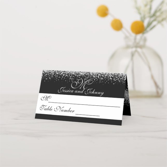 Carte De Placement Parties scintillant en argent sur carte Mariage no (Devant)