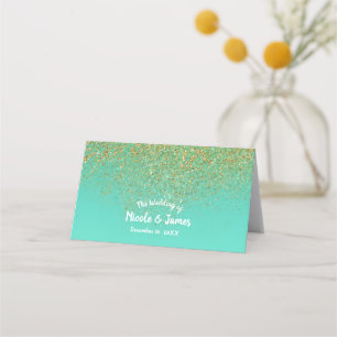 Carte De Placement Parties scintillant en cascade Gold Turquoise Aqua