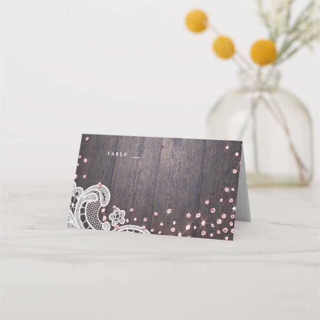 Carte De Placement Parties scintillant en dentelle rousse rustique ma (Devant)