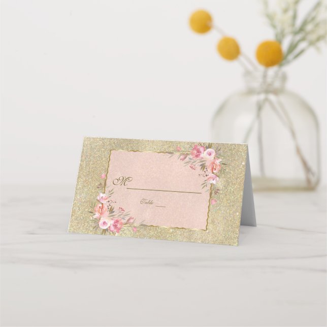 Carte De Placement Parties scintillant or étincelante Blush Floral Nu (Devant)