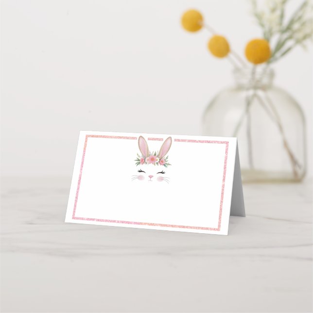 Carte De Placement Parties scintillant rose Lapin Floral Anniversaire (Devant)
