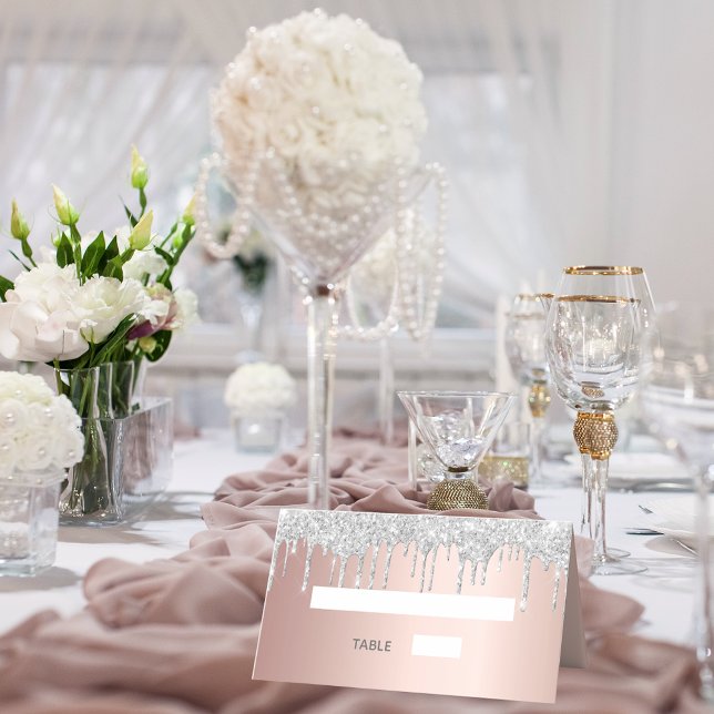 Carte De Placement parties scintillant rose or argent gouttes anniver (Créateur téléchargé)