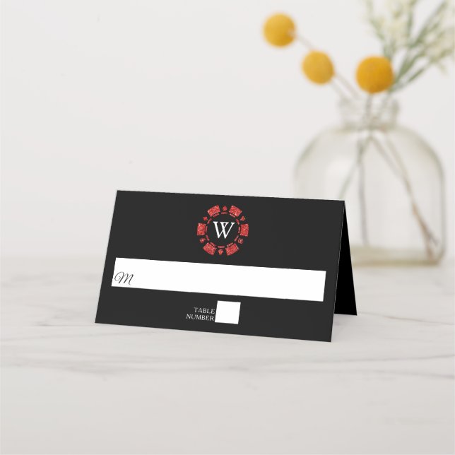 Carte De Placement Parties scintillant rouge Monogram Poker Chip Casi (Devant)