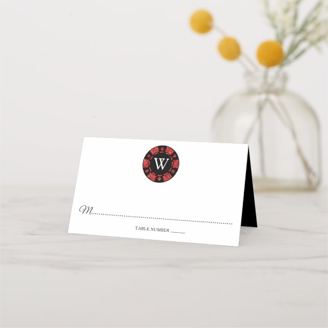 Carte De Placement Parties scintillant rouge Monogram Poker Chip Casi (Devant)