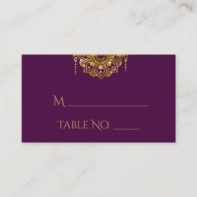 Carte De Placement Parties scintillant violet et or Indien Mariage Ca (Devant)