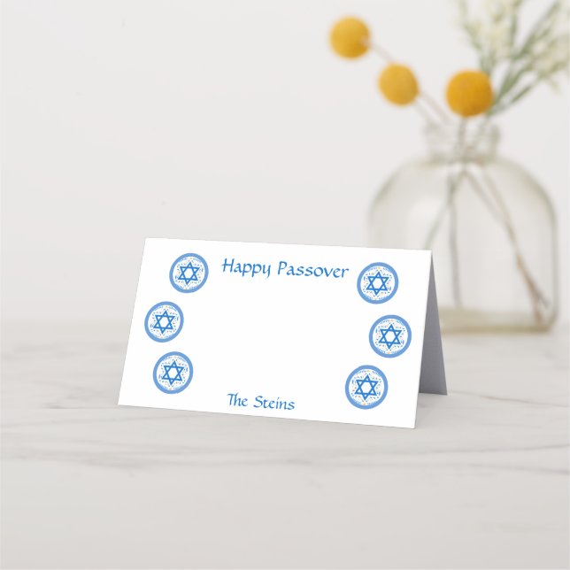 Carte De Placement PASSOVER Blue Star of David NAME Bright White (Devant)