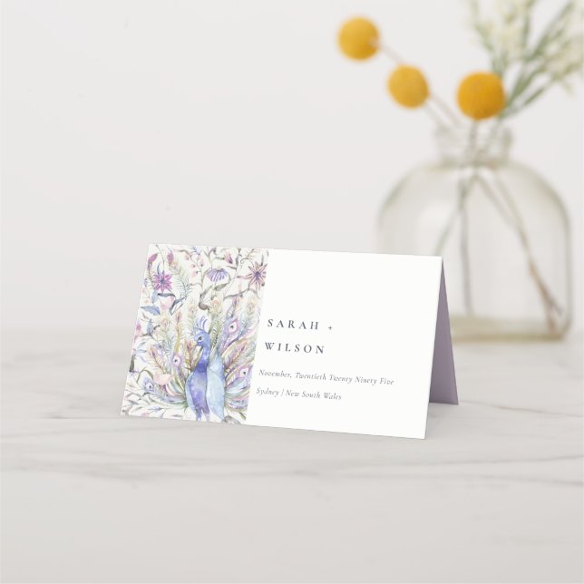 Carte De Placement Pastel Classy Ornate Aquarelle Peacock Mariage (Devant)