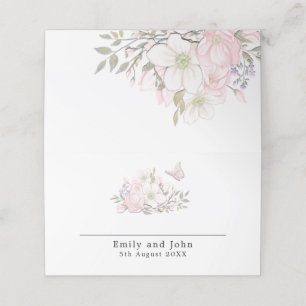 Carte De Placement Pastel Magnolias Noms des papillons Date Mariage