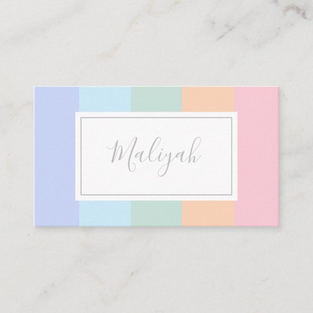Carte De Placement Pastel Rainbow Strips Nom du bloc de couleurs (Devant)