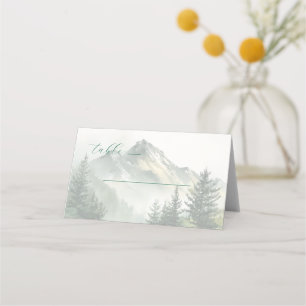 Carte De Placement Paysage de montagne à l'aquarelle tranquille et fe