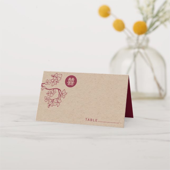 Carte De Placement Peach Crimson Peach/Plum Blossoms Kraft Mariage ch (Devant)