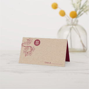 Carte De Placement Peach Crimson Peach/Plum Blossoms Kraft Mariage ch