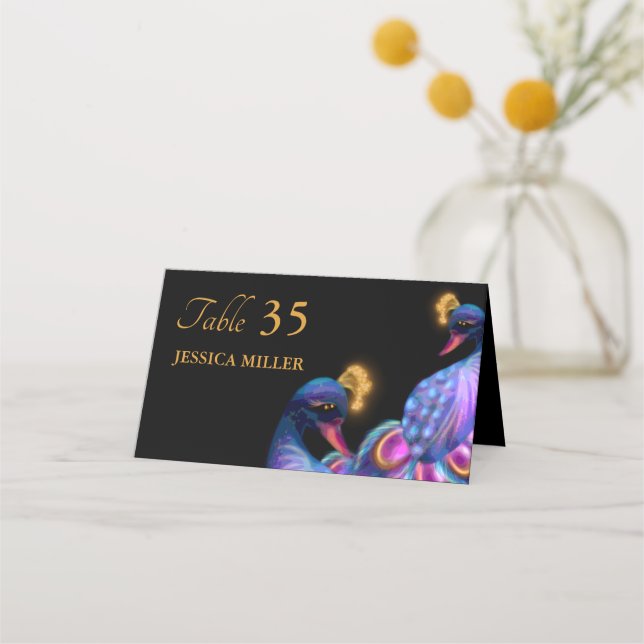 Carte De Placement Peacock Jewel Tones Mariage Floral Moody violet (Devant)