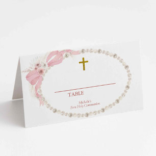 Carte De Placement Pearl Pink Boho Première communion sainte Numéro d