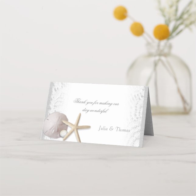 Carte De Placement Pearls et White Lace Beach carte de lieu de mariag (Dos)