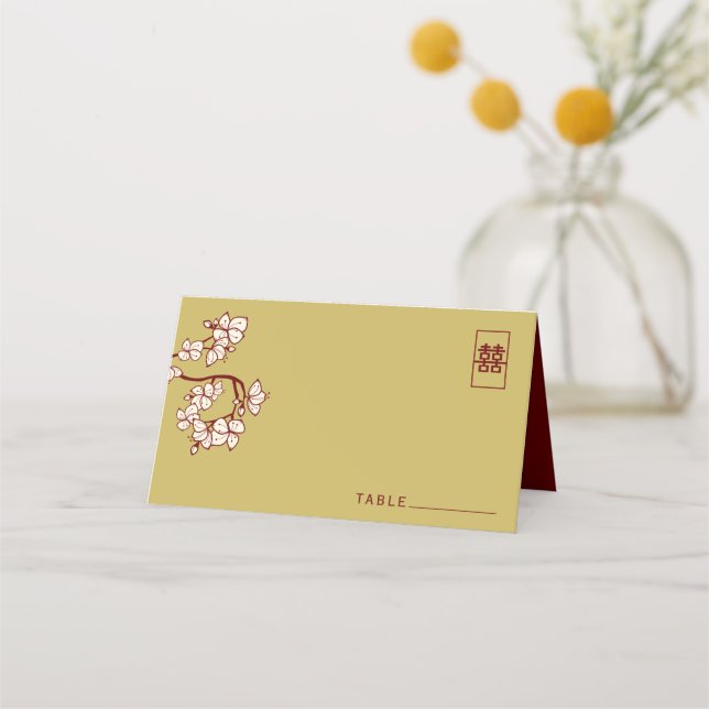 Carte De Placement Pêche d'ivoire/fleurs de prune Double Mariage de b (Devant)