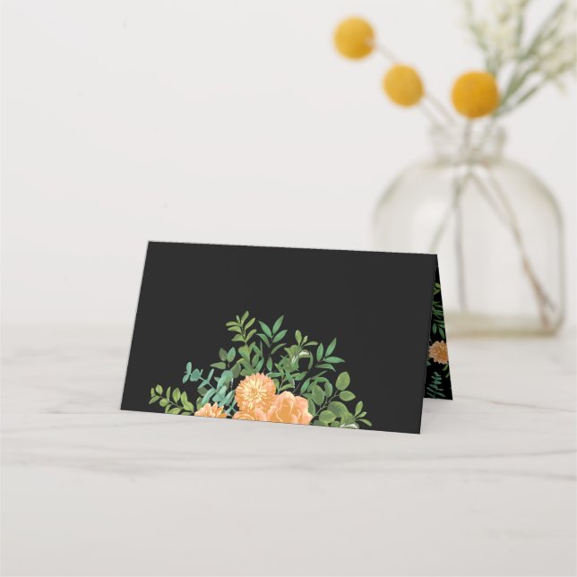 Carte De Placement Pêcher Black Peony et Rose Floral Mariage (Devant)