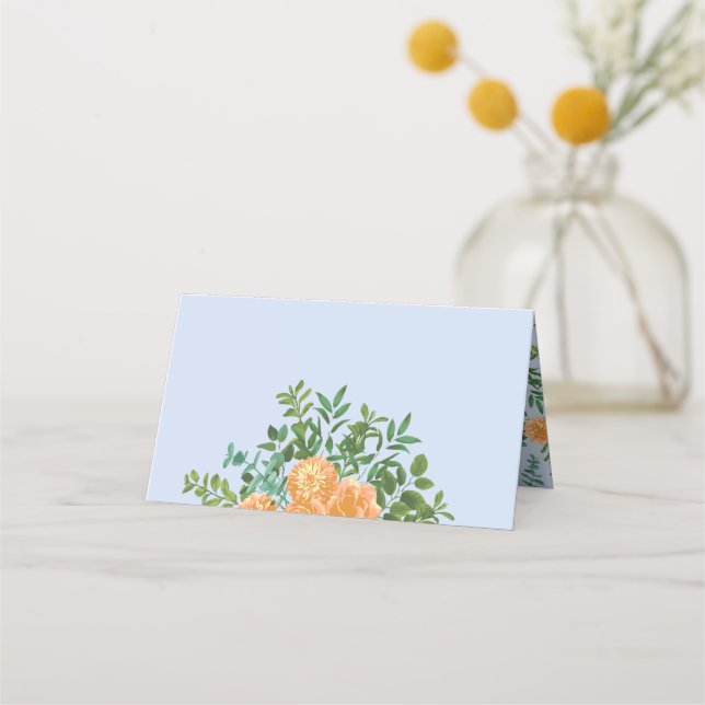 Carte De Placement Pêcher bleu clair Mariage Roses Floral (Devant)