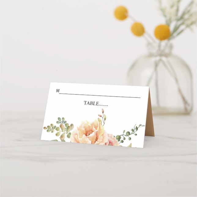 Carte De Placement Pêcher fleurs d'aquarelle et mariage feuille (Devant)