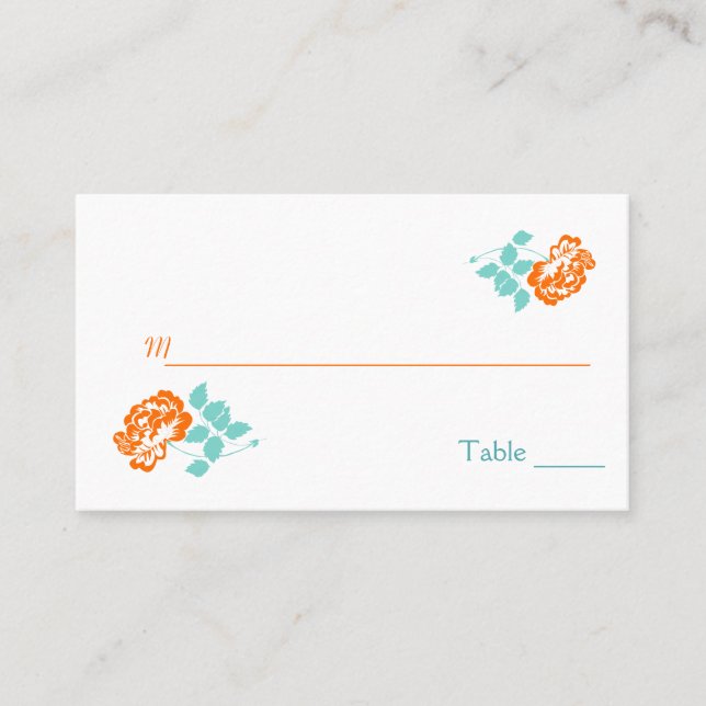 Carte De Placement Peine orange sur blanc avec plaques turquoise (Devant)