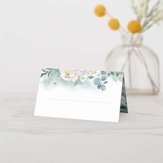 Carte De Placement Peonies blanches et verdure Mariage élégant (Devant)