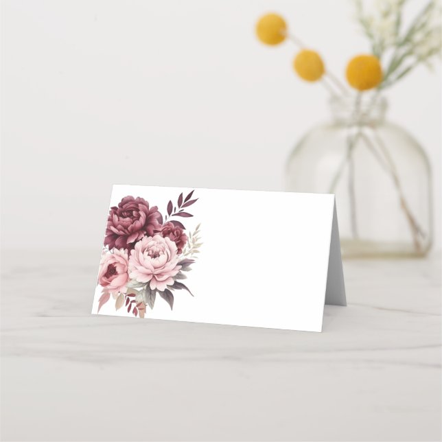 Carte De Placement Peony Bourgogne Pink Peonies Chute Mariage Floral (Devant)