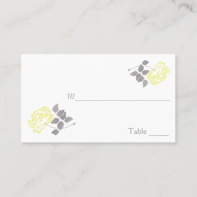 Carte De Placement Peony jaune avec plaques blanches et grises (Devant)