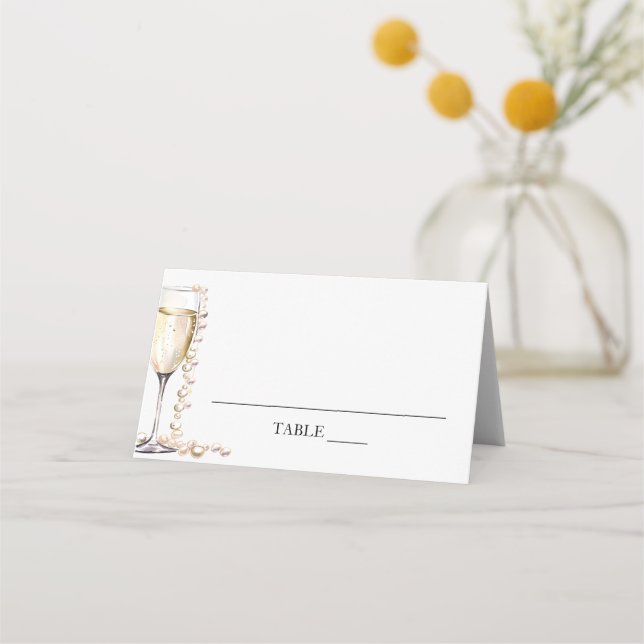 Carte De Placement Perles Élégantes et Carton d'Invitation Prosecco P (Devant)