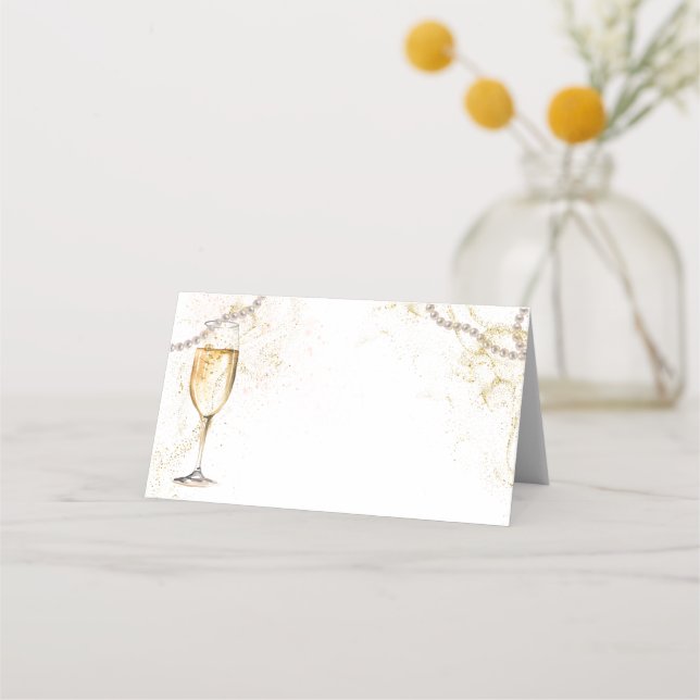 Carte De Placement Perles et Prosecco Étiquette alimentaire vierge ou (Devant)