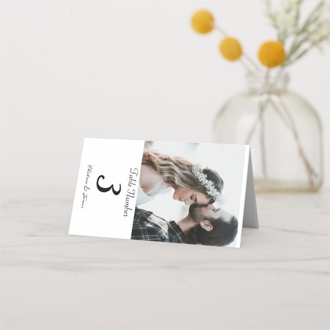 Carte De Placement Personnalisé Blanc Élégant Calligraphie Mariage ph (Devant)