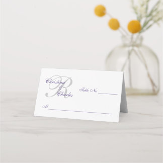 Carte De Placement Personnalisé Élégant violet gris monogramme Noms M